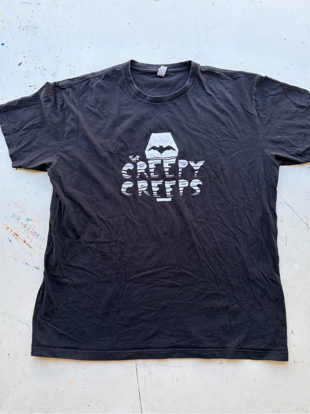 Men's Creepy Creeps T-Shirt Black Spell-Out XL Rock Punk  San Diego Garage Surf